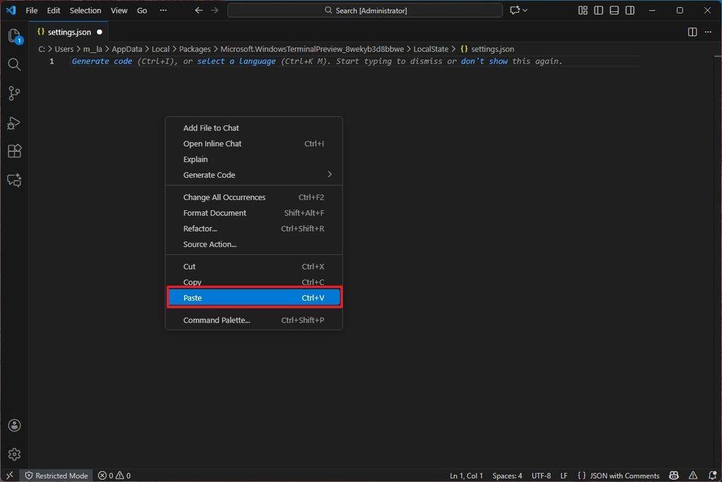 Terminal restore settings