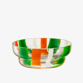 green, orange, and white bowl