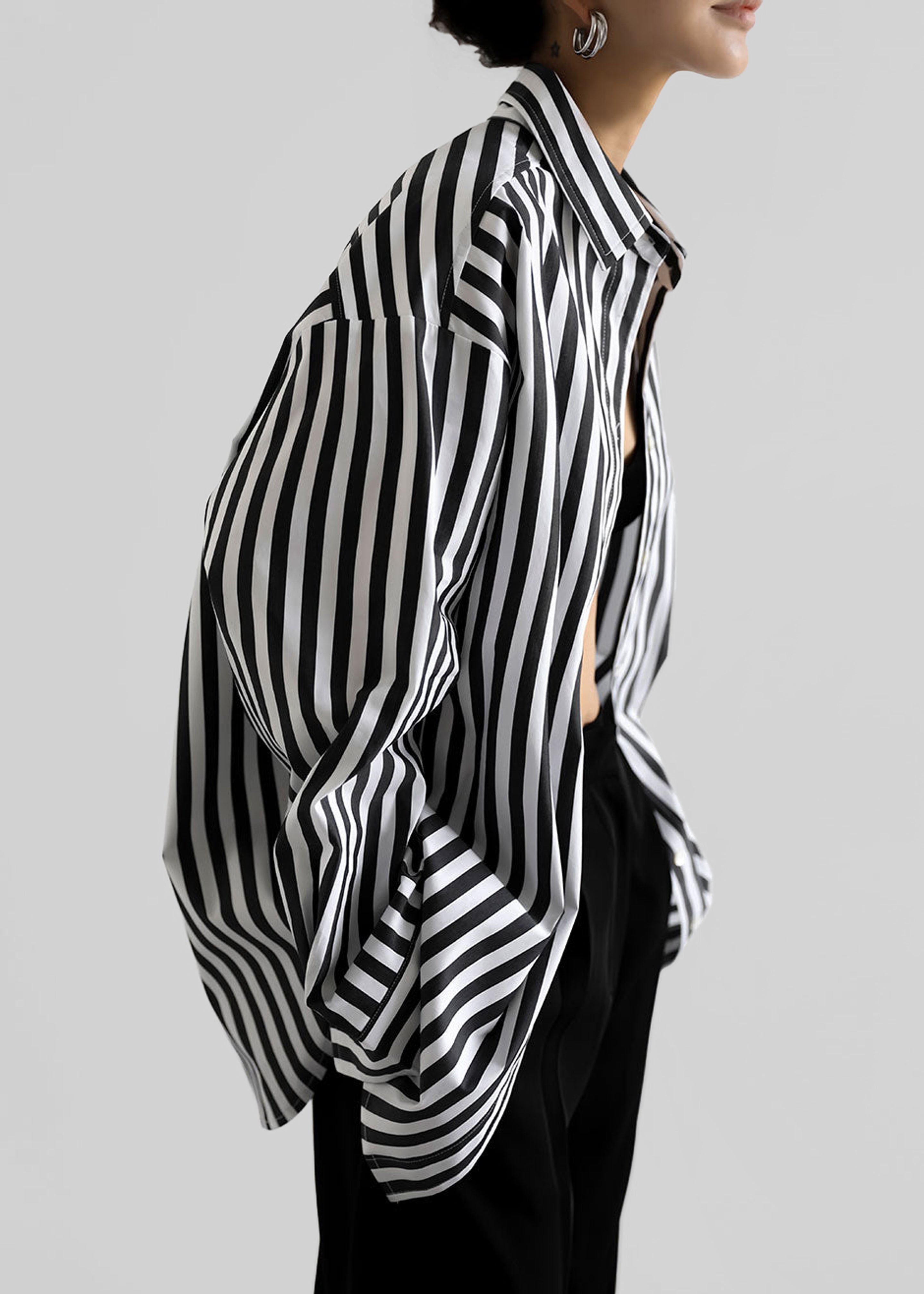 Sylvia Striped Oxford Shirt - Faded Black/white
