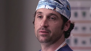Patrick Dempsey looks unhappy as Derek Shepherd on Grey's Anatomy.