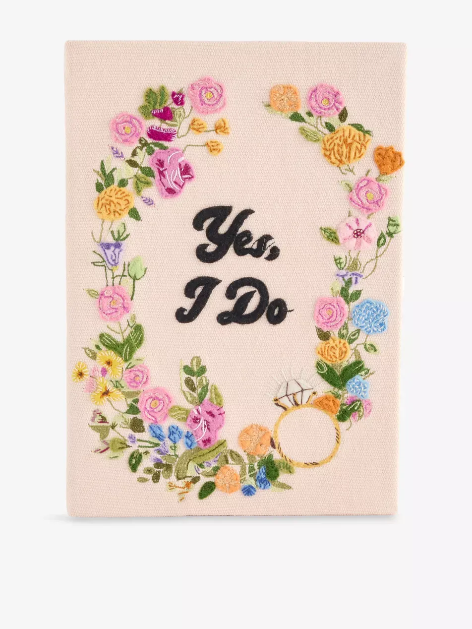 Yes, I Do! Embroidered Book Cotton-Blend Clutch Bag
