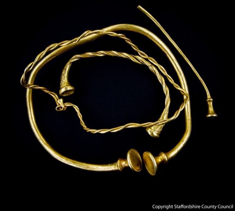 Found in a field near the town of Leek in the United Kingdom, the gold jewelry dates back sometime between 400 B.C. and 250 B.C. and could be the oldest example of gold work discovered in Britain. 