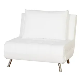 Kyra Futon White - Buylateral: Chrome-Plated Metal Legs, Foldable Single Sleeper, Dorm Room Essential