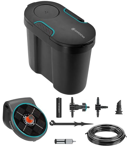 Gardena Solar-Powered Aquabloom Irrigation Set With Water Tank: Solar-Powered Irrigation Set for Up to 20 Potted Plants, Control Unit With 14 Irrigation Programmes (13301-20)