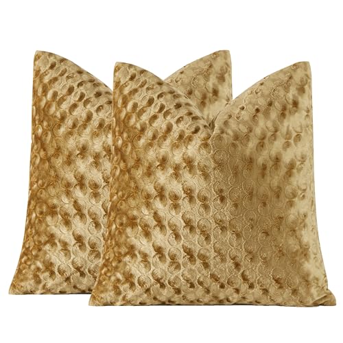 Gigizaza 18x18 Pillow Covers Set of 2, Gold Velvet Polka Dot Sofa Accent Throw Pillows Covers for Living Room Modern Cushion Pillows Covers