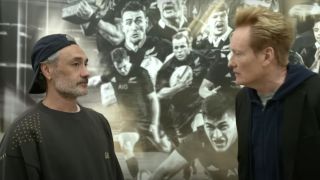 Taika Waititi and Conan O'Brien next to each other on Conan O'Brien Must Go
