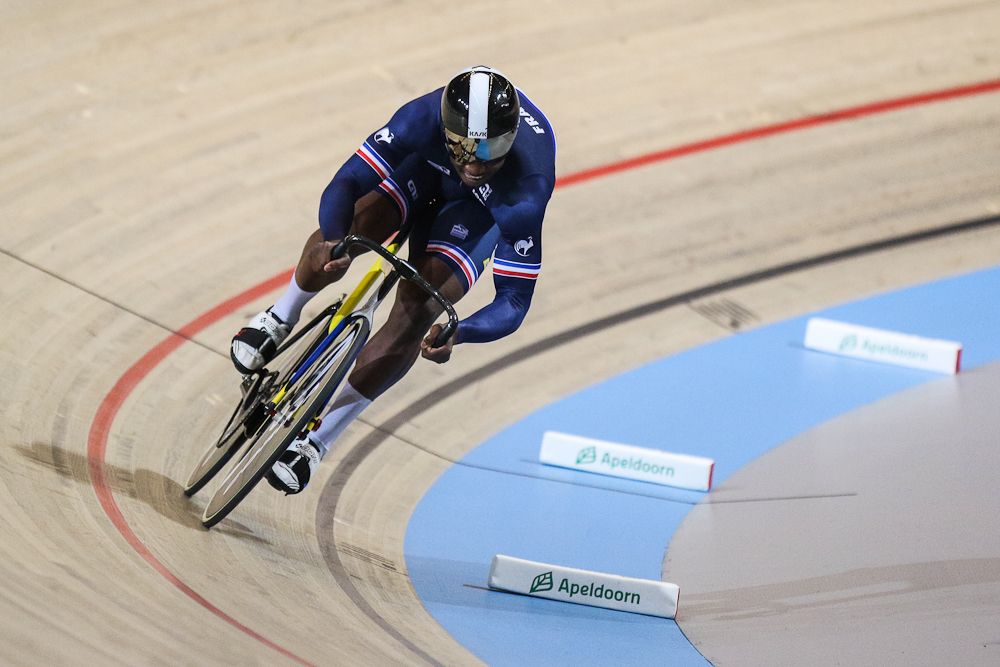Melvin Landerneau of France competes in Men`s sprint qualifying during the UCI Track Cycling World Championships