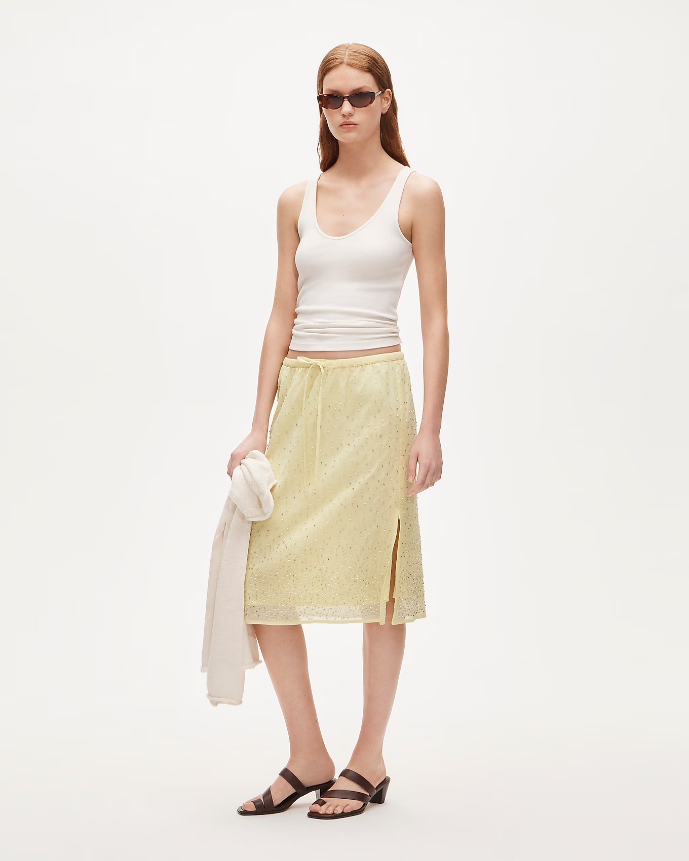 J.Crew, Drawstring Slip Skirt in Beaded Cotton
