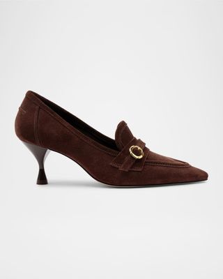 Susan Suede Buckle Loafer Pumps