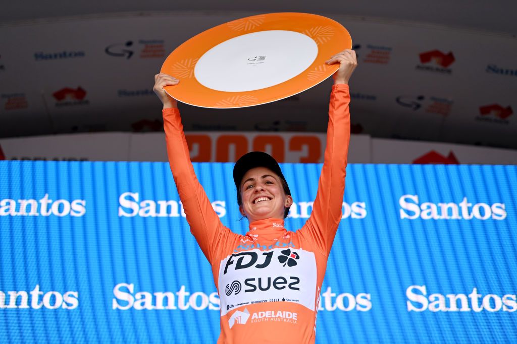 Grace Brown (FDJ-SUEZ) celebrates winning the Women&#039;s Tour Down Under 2023