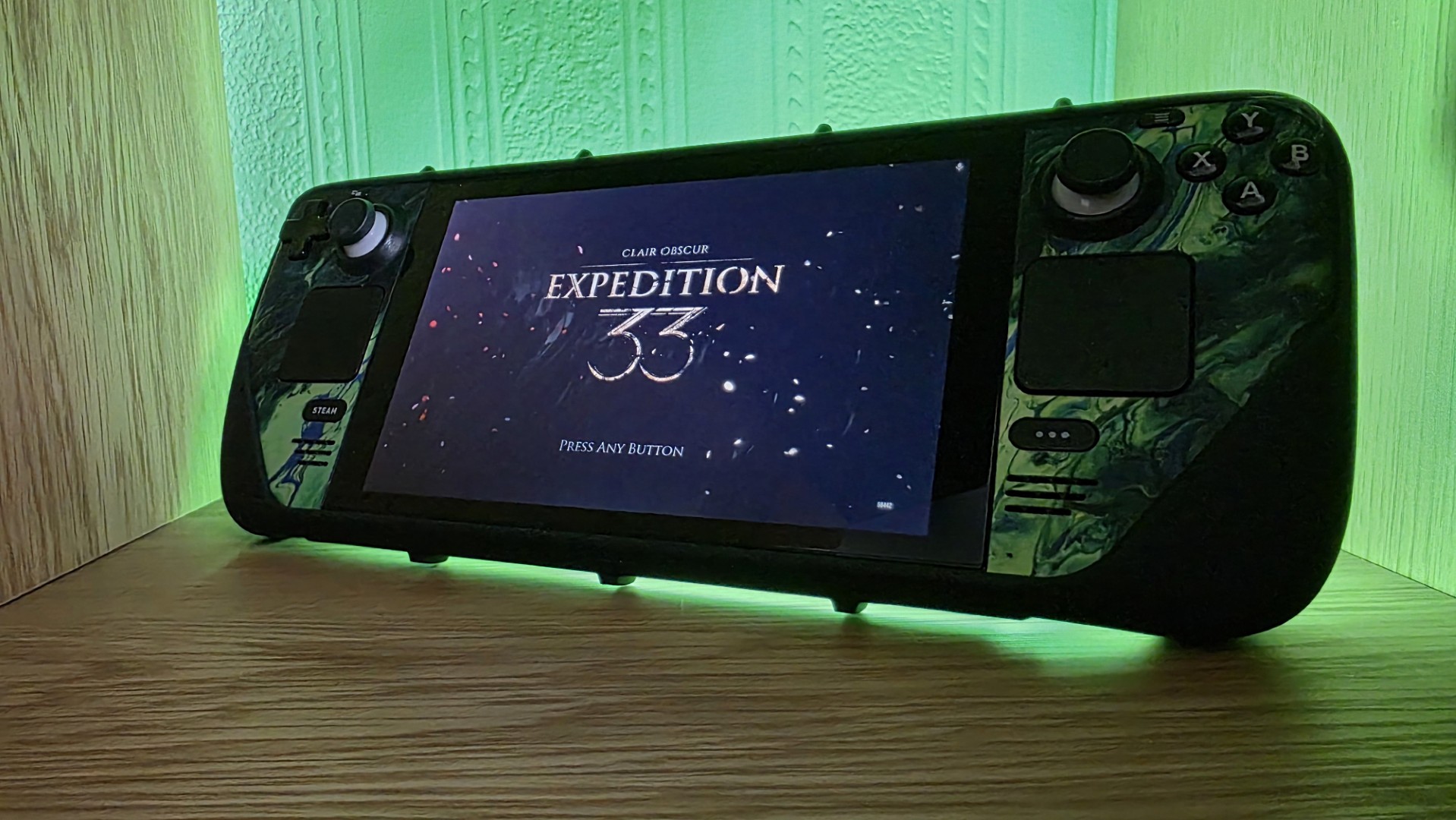 Steam Deck console with NvIdia GeForce NOW interface on screeen