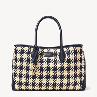 Aspinal London Tote Navy & Ivory Woven Leather