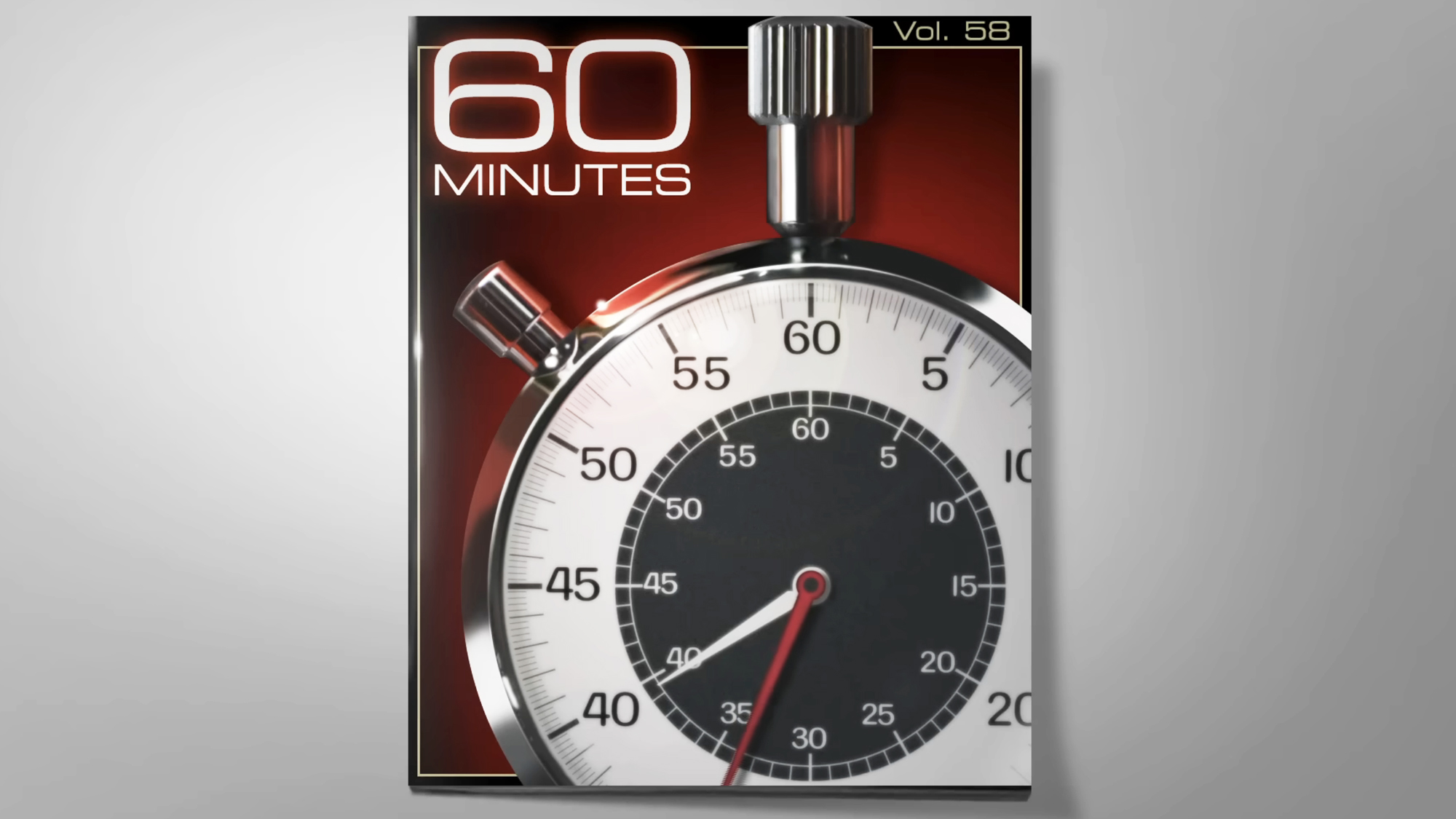 The 60 Minutes logo for Vol. 58 of the long running television news magazine, courtesy of CBS.