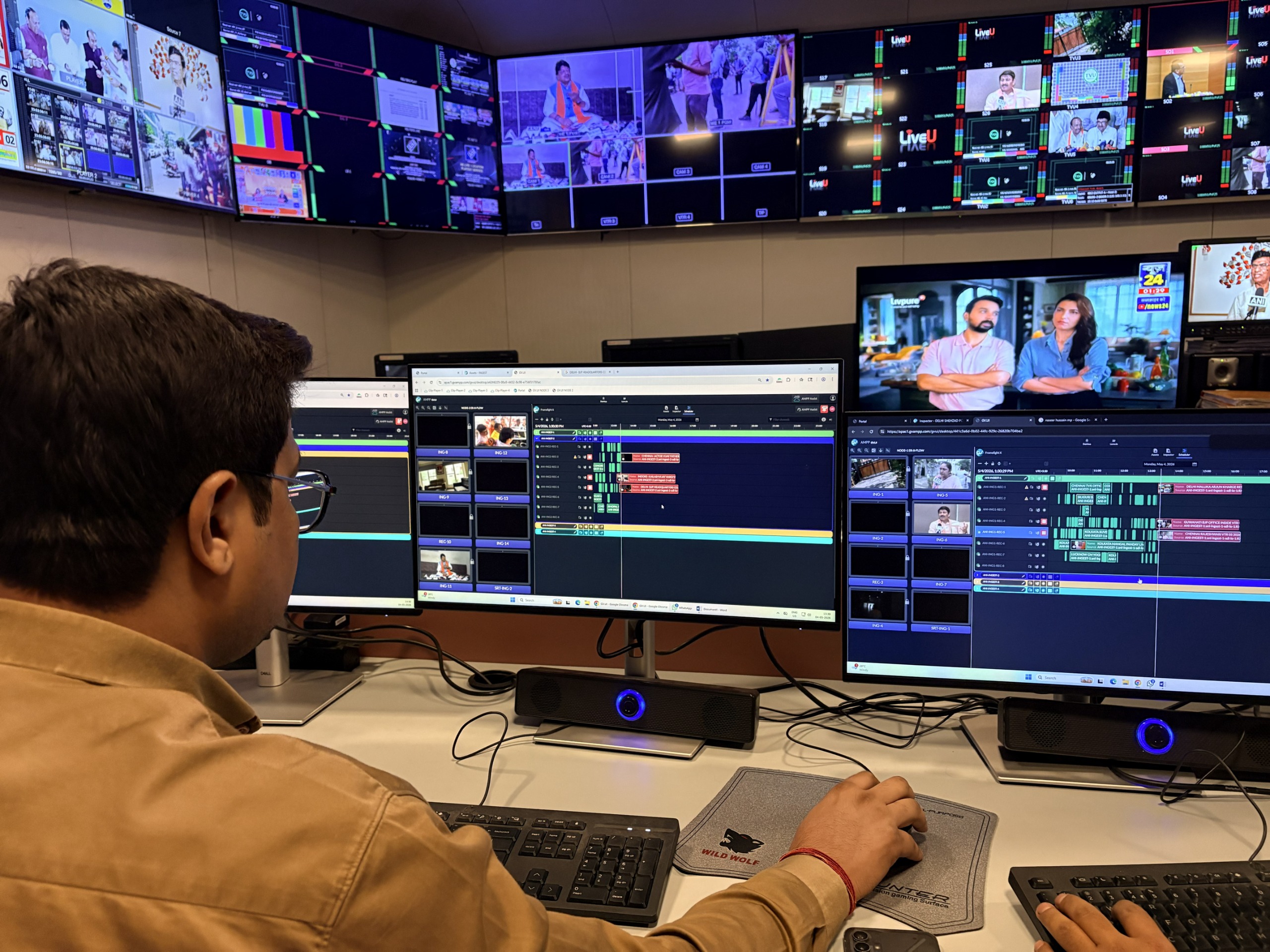 Man using Grass Valley solutions on a computer at Asian News International
