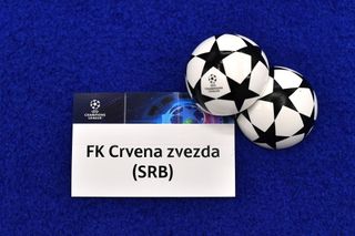 A detailed view of the draw card of FK Crvena zvezda ahead of the UEFA Champions League 2023/24 Group Stage Draw at Grimaldi Forum on August 31, 2023 in Monaco, Monaco. (Photo by Valerio Pennicino - UEFA/UEFA via Getty Images)
