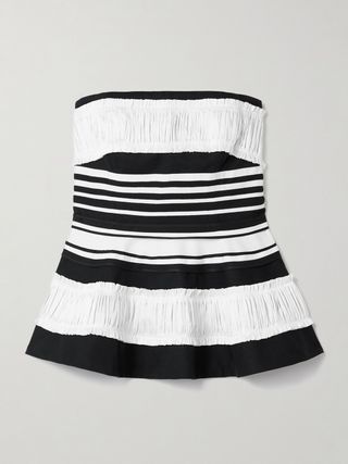 Strapless Striped Taffeta and Grosgrain-Trimmed Cotton and Silk-Blend Twill Peplum Top