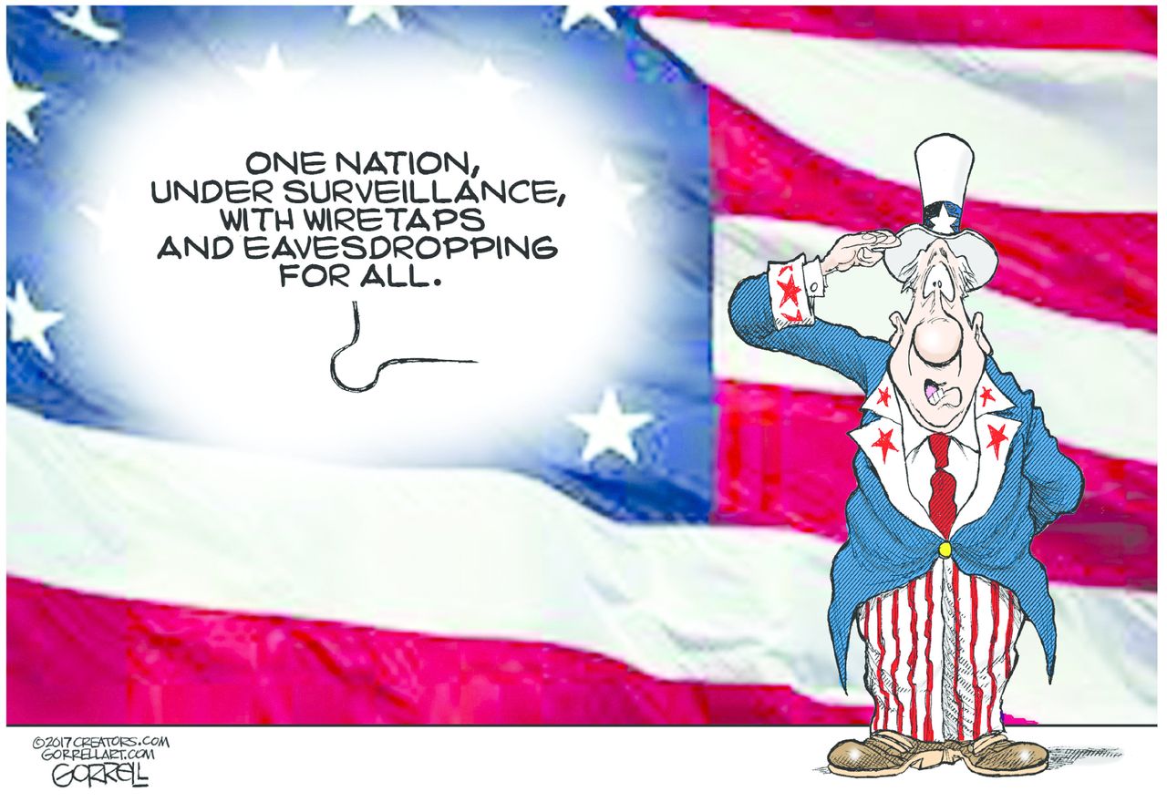 Political Cartoon U.S. Uncle Sam wiretapping surveillance CIA Wikileaks