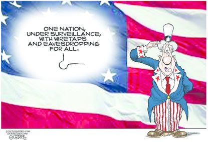 Political Cartoon U.S. Uncle Sam wiretapping surveillance CIA Wikileaks