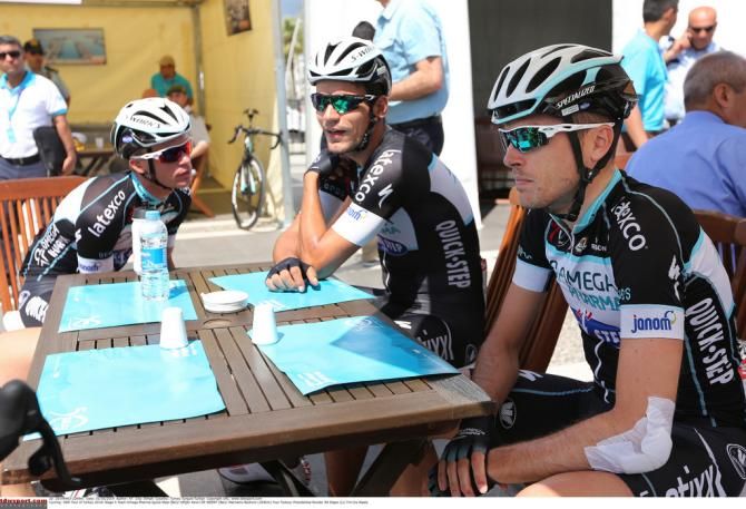 Omega Pharma-Quick Step riders before the start of the stage