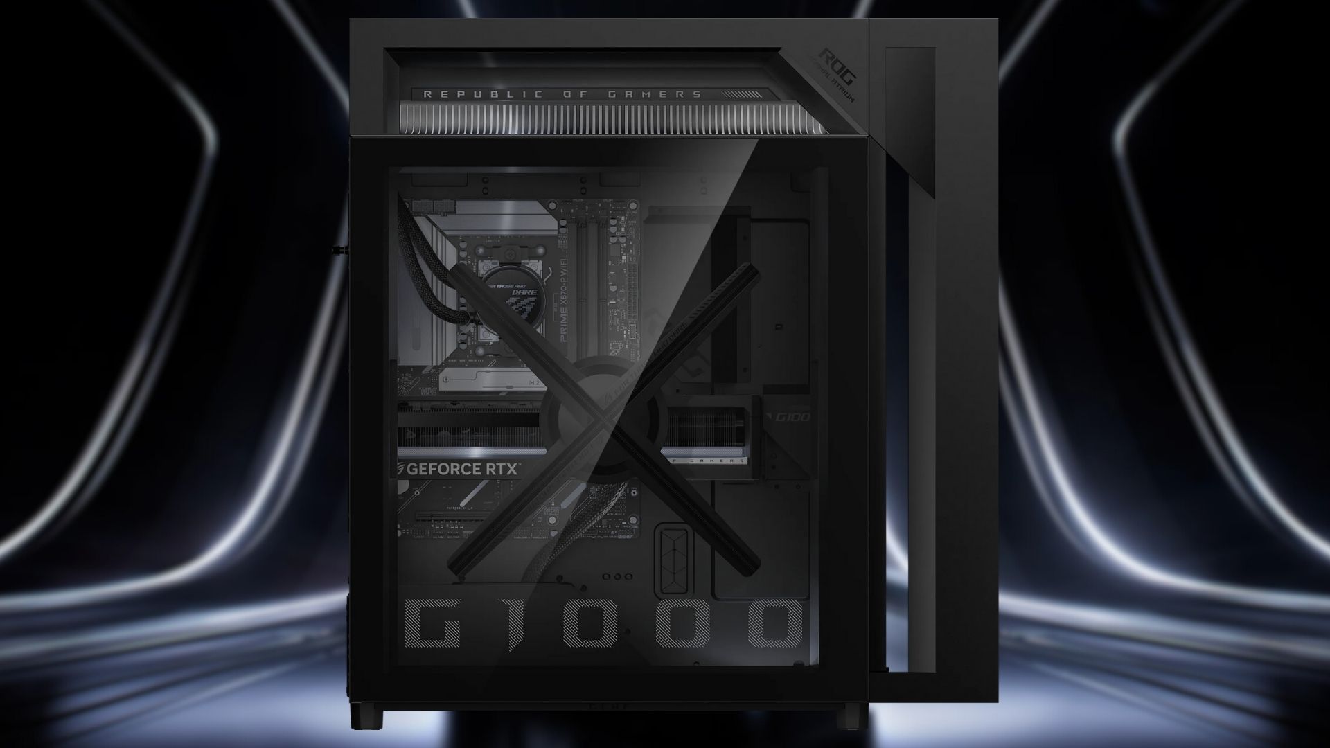 The side of the Asus ROG G1000, showing its holographic fan