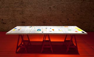 View of a sketch table in a Exihibition.