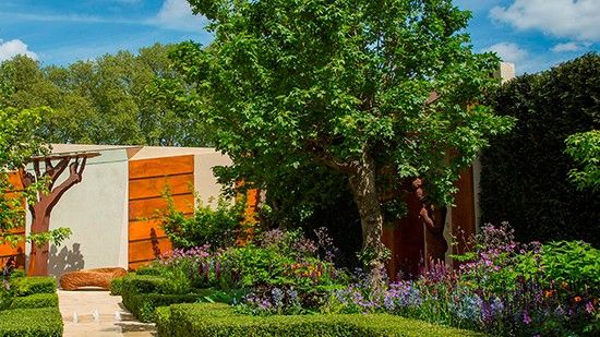 garden with trees and tiles flooring