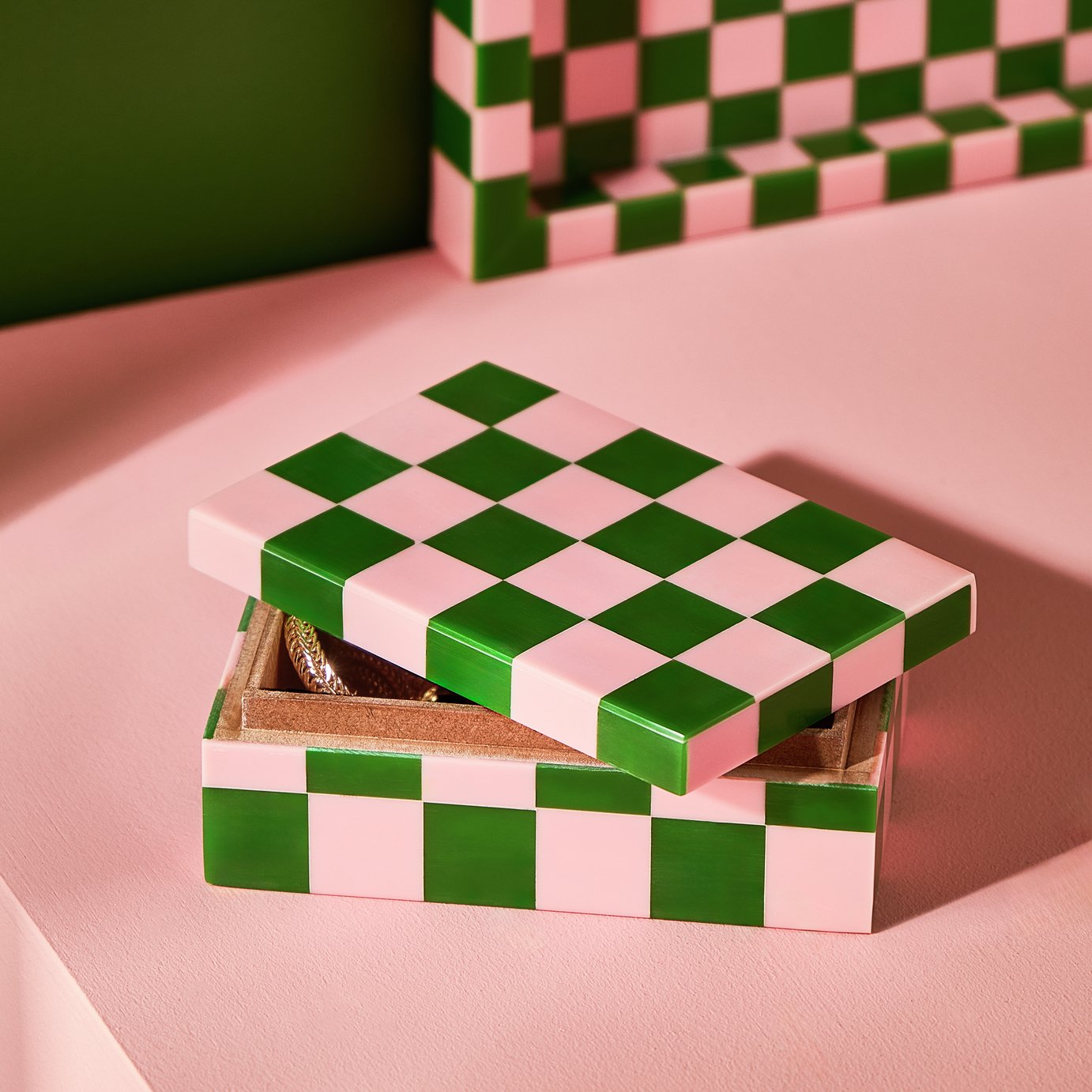Habitat Brights Checkered Resin Trinket Box - Pink &amp;amp; Green