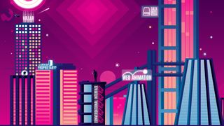 Cityscape with illuminated web terms