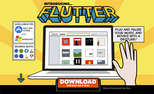 Flutter's homepage is bold, vibrant and has a quirky style all of its own