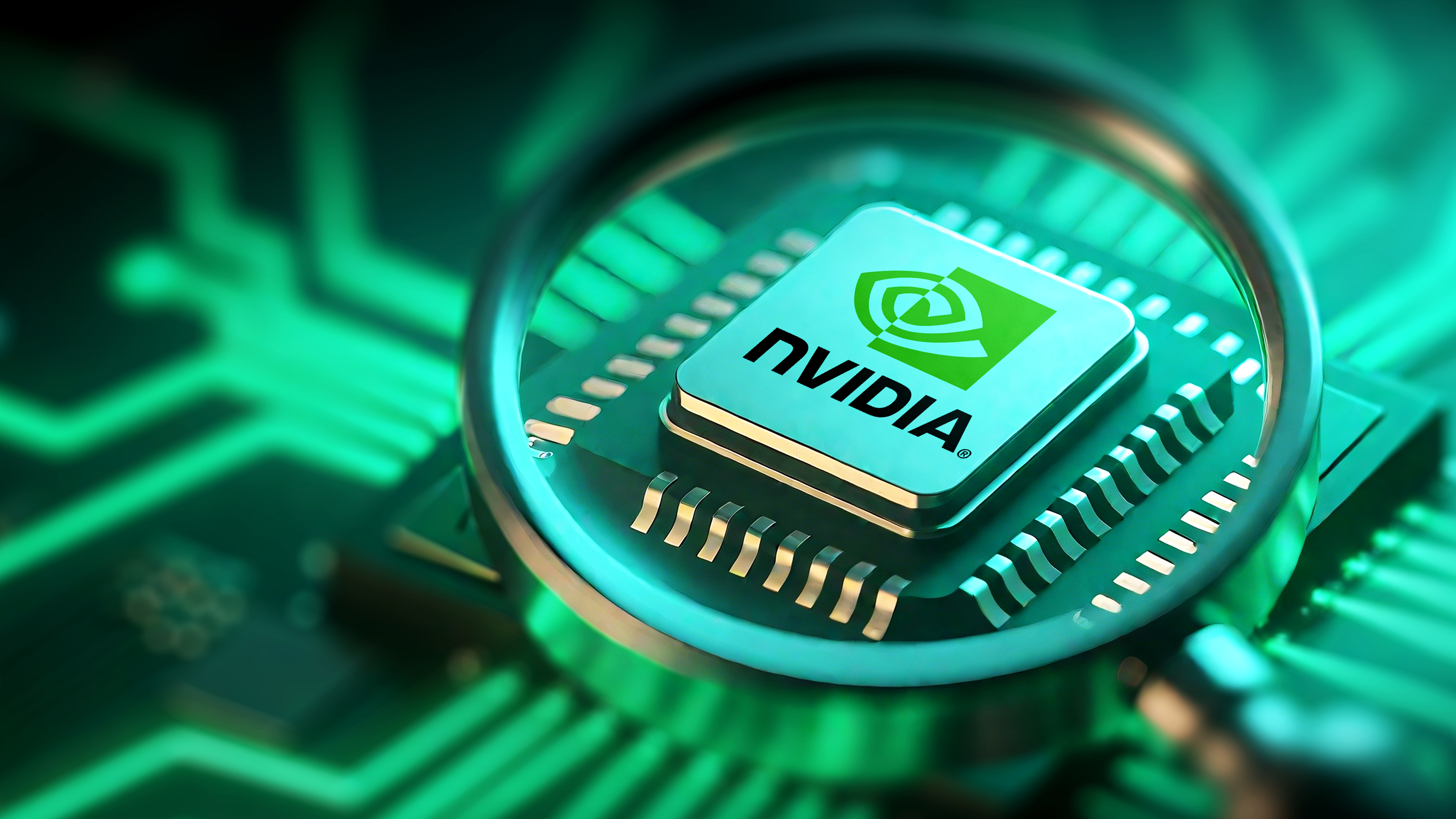 BEIJING, CHINA - AUGUST 01: In this photo illustration, an Nvidia chip is seen through a magnifying glass on August 1, 2025 in Beijing, China. (Photo by VCG/VCG via Getty Images)