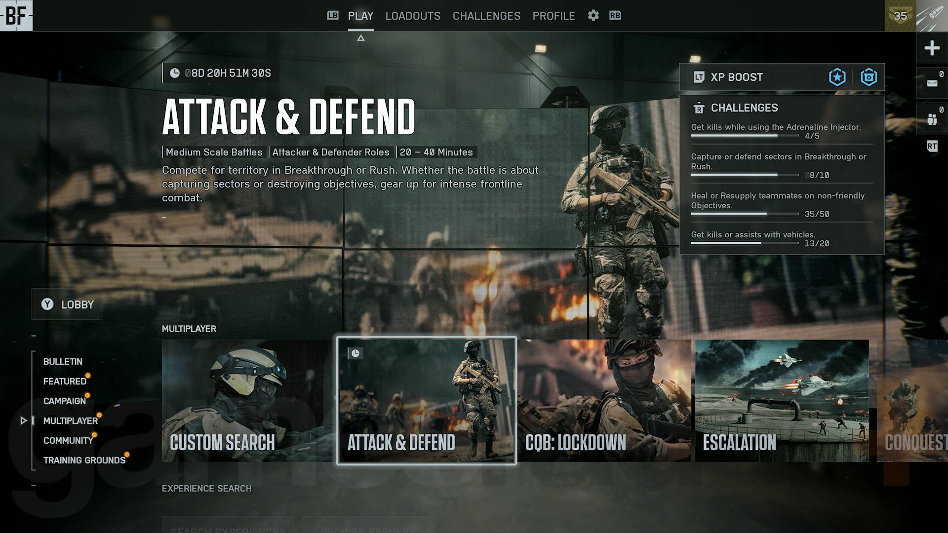Battlefield 6 game mode attack and defend playlist lobby screen