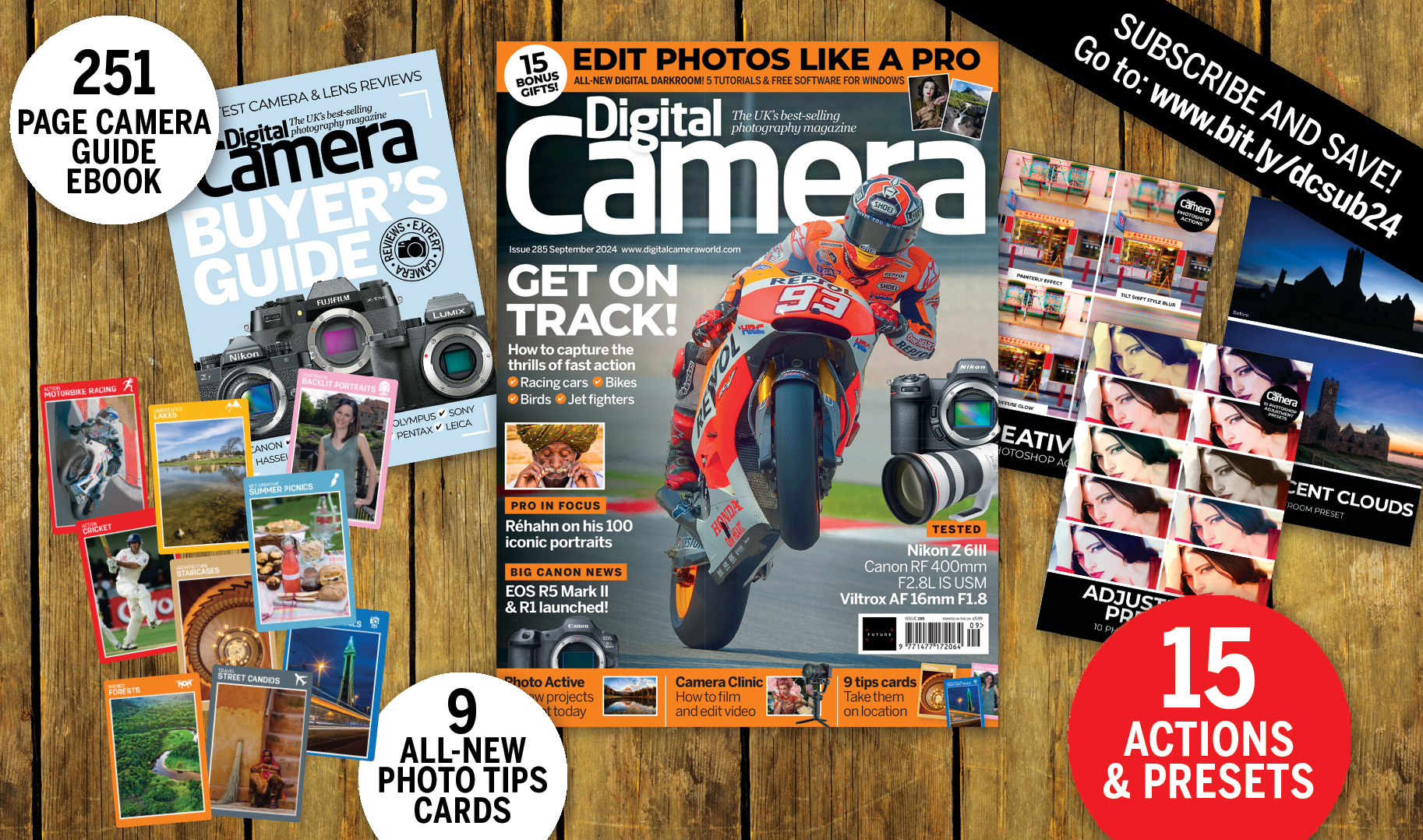 Photomontage of the 14 bonus gifts included in the September 2024 issue of Digital Camera Magazine