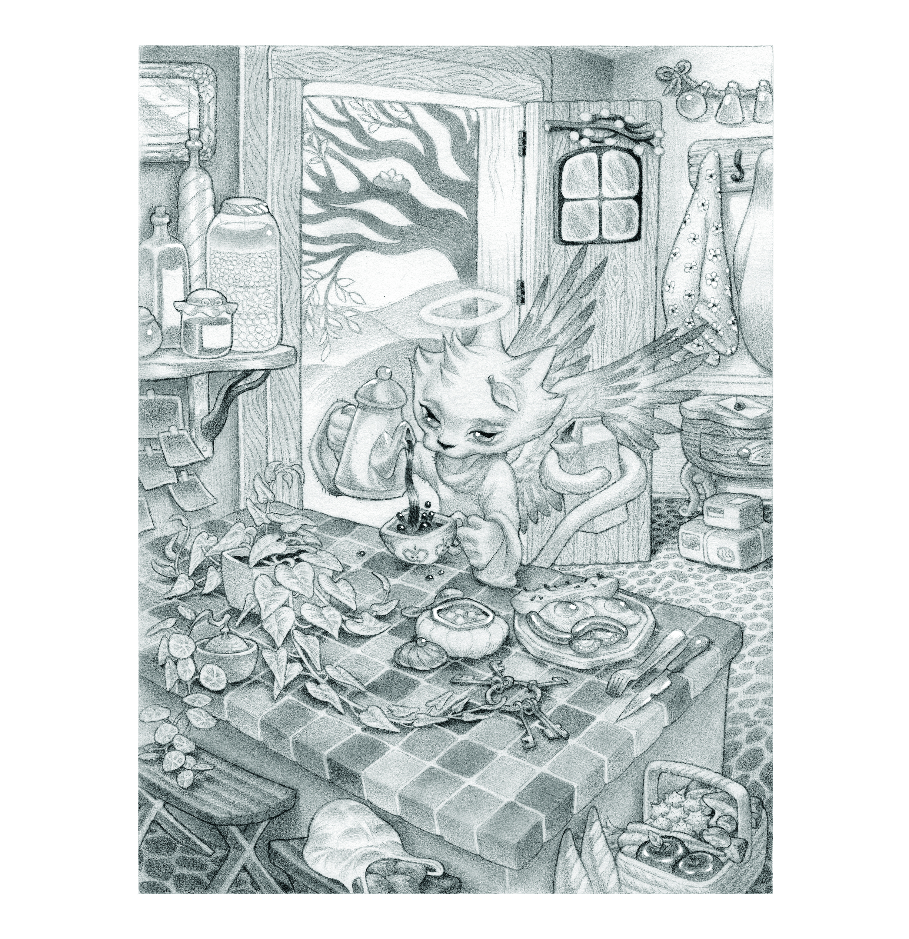 Medieval-inspired art drawn using mechanical pencils and gel pens