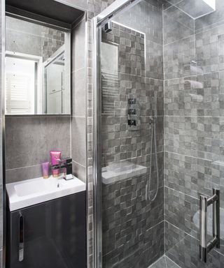 grey bathroom makeover with en suite shower grey tiles