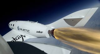 Virgin Galactic's SpaceShipTwo rockets skyward on an early test flight. 