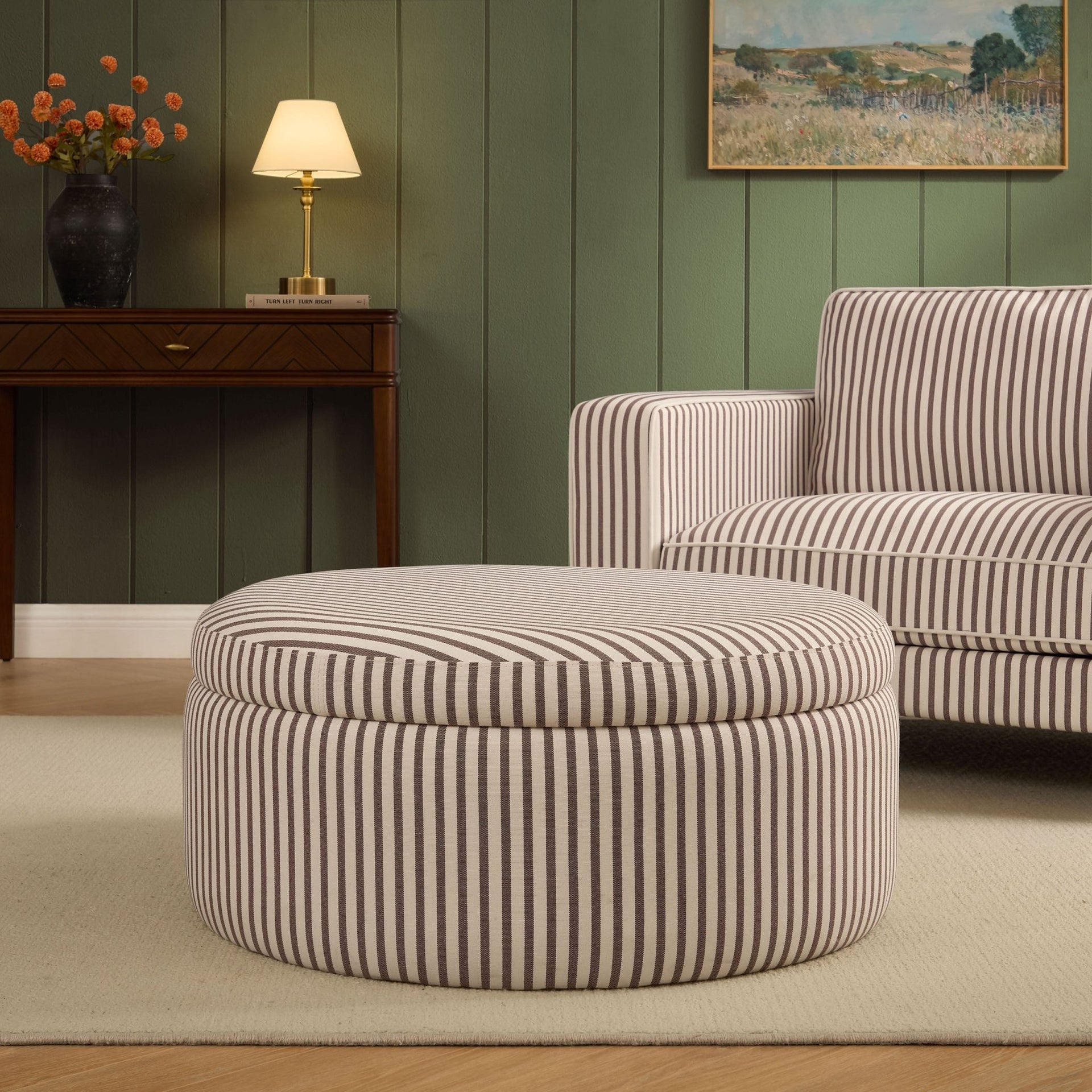 Stockton Round Storage Pouffe - Chocolate Stripe