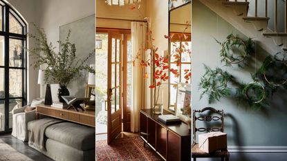 Fall entryway ideas with seasonal foliage 