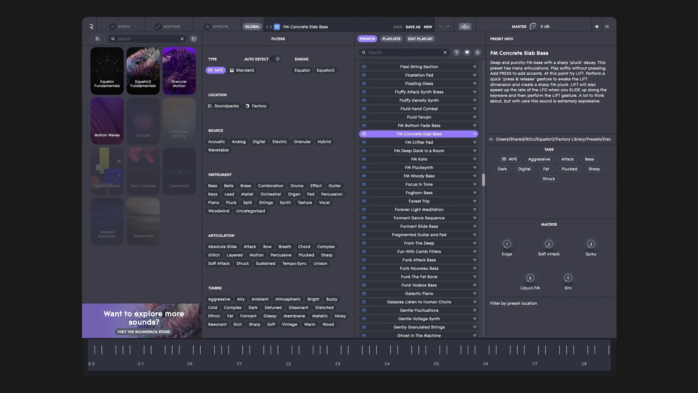 A Roli Equator2 screenshot.