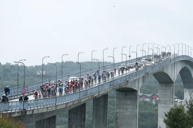 The peloton in action during stage 1 at the Arctic Race of Norway