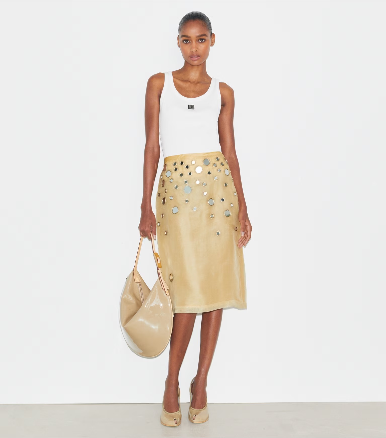 Embellished Mirror Skirt in Yellow, Size 2