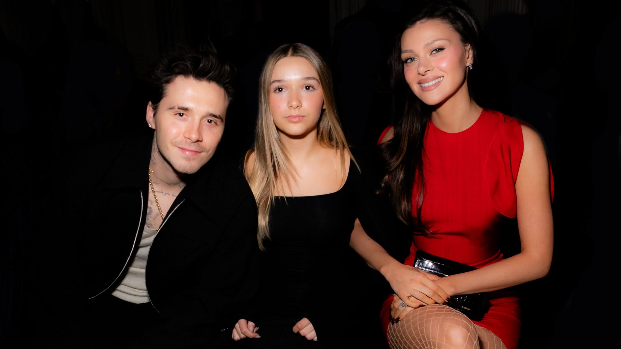 Harper Beckham and Brooklyn and Nicola Peltz Beckham attend Paris Fashion Week in 2024