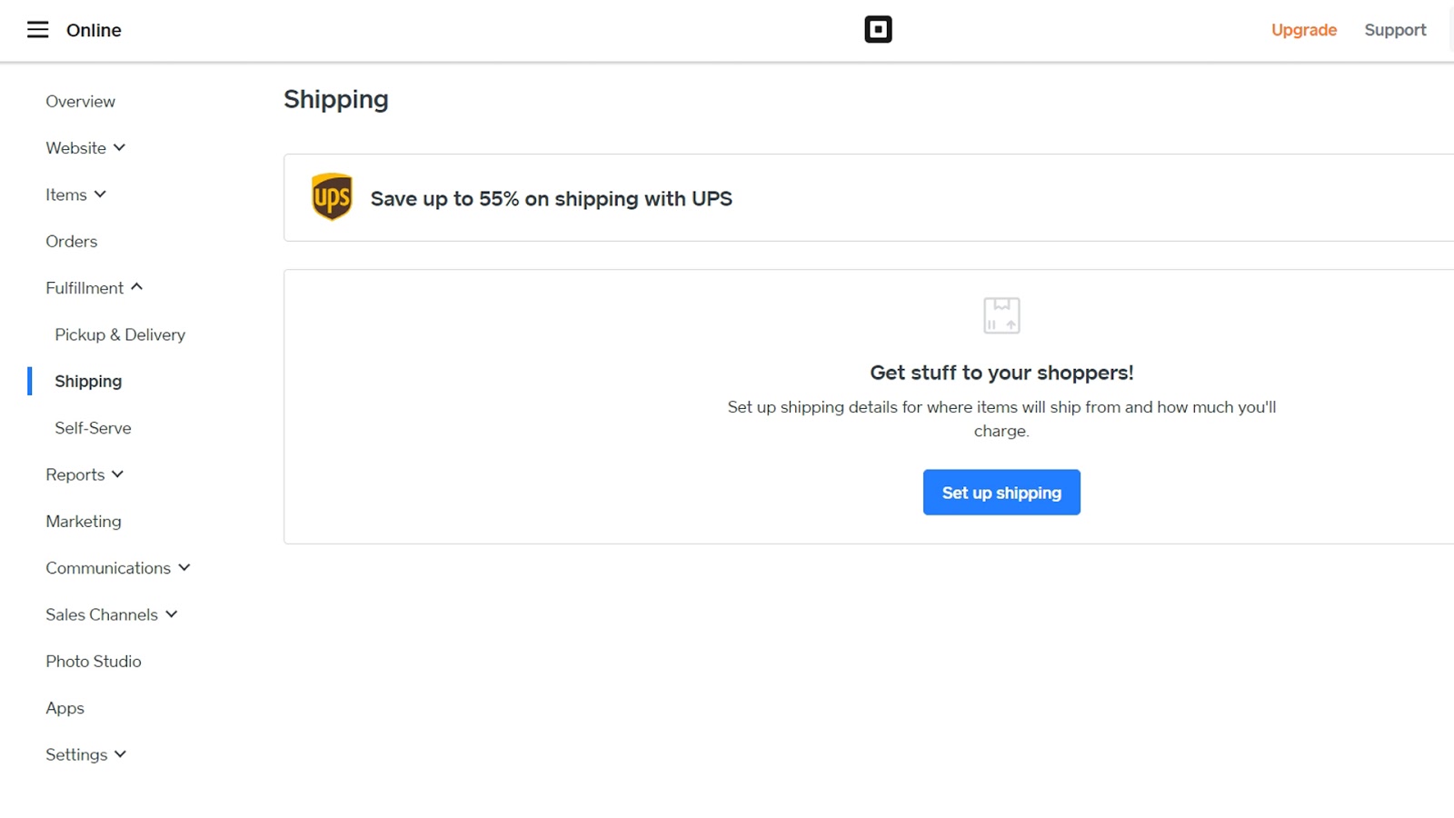 Square's window for adding shipping options to your site