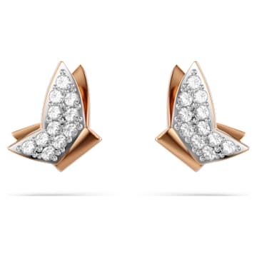 Idyllia Lilia Stud Earrings, Butterfly, White, 18k Rose Gold Finish