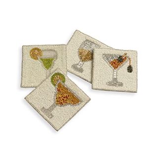 Folkulture Boho Coasters for Drinks or Coffee Table, Cute Coasters for Farmhouse Style Table, 4