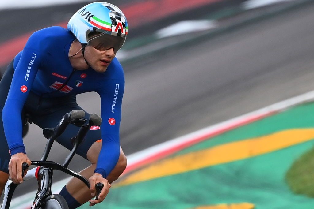 Italys Filippo Ganna competes in the Mens Elite Individual Time Trial at the UCI 2020 Road World Championships in Imola EmiliaRomagna Italy on September 25 2020 Photo by Marco BERTORELLO AFP Photo by MARCO BERTORELLOAFP via Getty Images