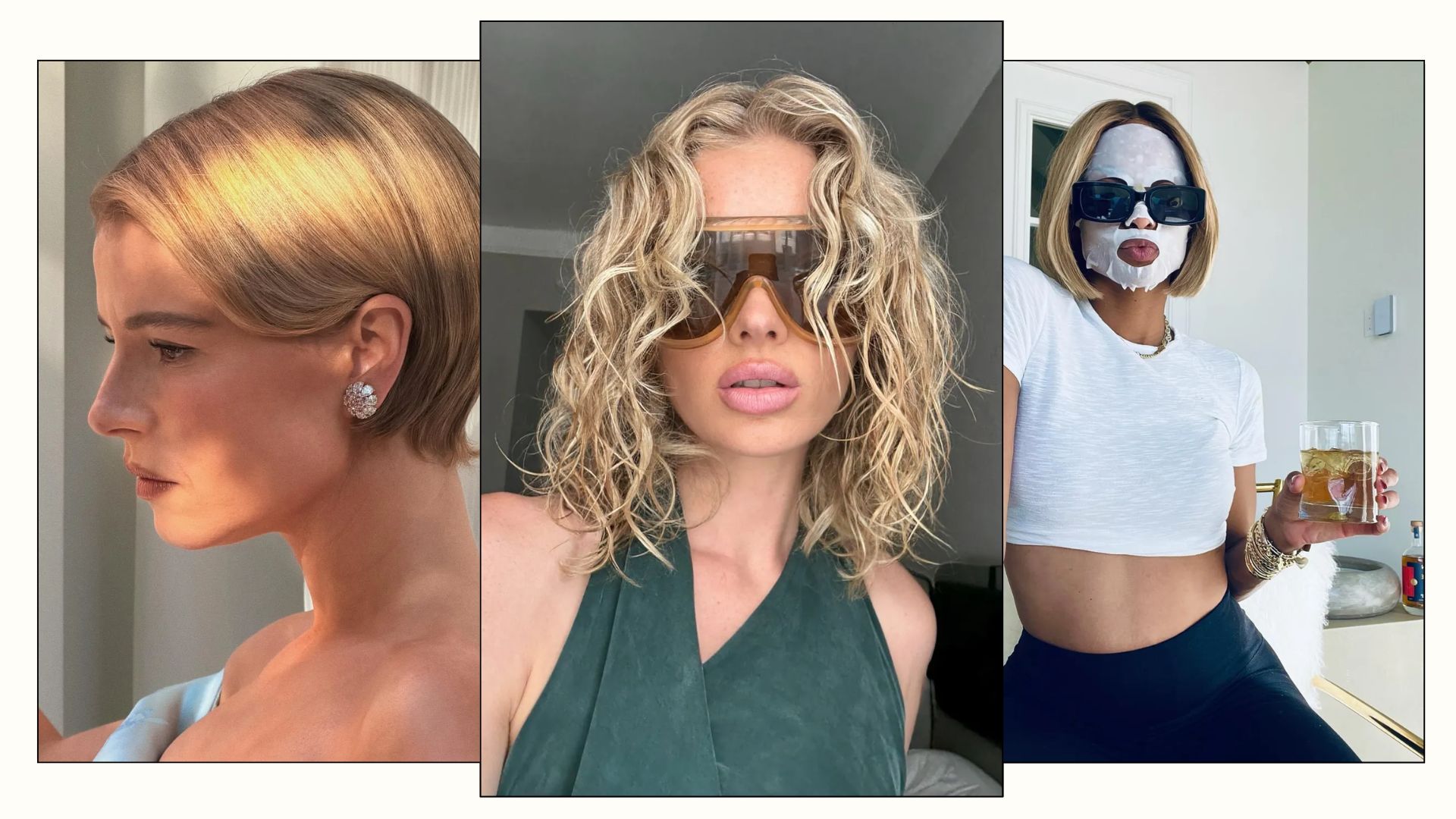 A collage of Jessie Buckley, Elsa Hosk and Ciara with golden blonde bob hairstyles