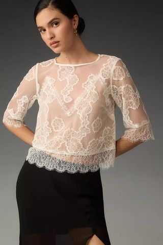 By Anthropologie Lace Illusion Top
