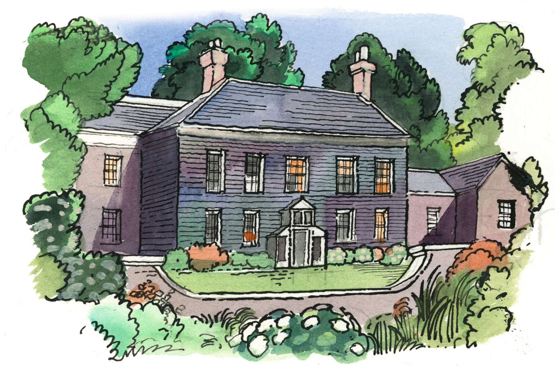 Daphne Du Maurier house illustrations by Matthew Rice December 2025