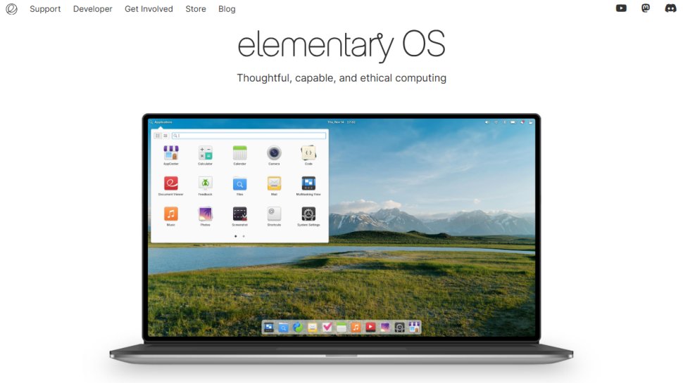 Website screenshot of elementary OS (January, 2026)