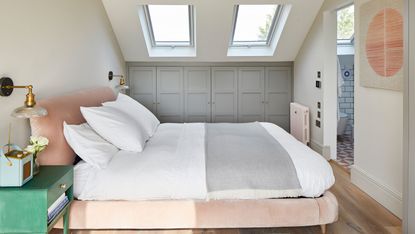 December 2019: Katy Waters and husband Jason have created a Scandi-inspired master bedroom in the loft of their home in Ealing